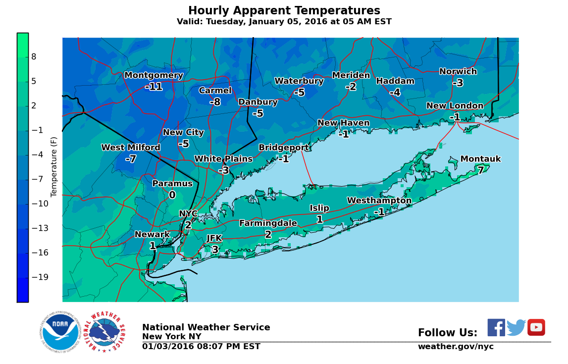 NWS New York NY on Twitter "This graphic shows forecast WIND CHILLS