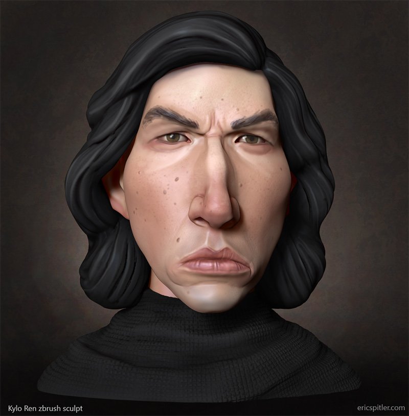 ericspitlerart's tweet image. did a #zbrush caricature of #KyloRen  aka Adam Driver.  need to do more quick 1 day projects like this.