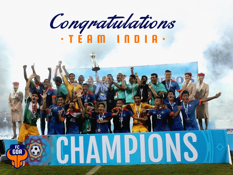 FCGoaOfficial's tweet photo. Congratulations @AiffMedia on lifting the @SAFFSuzukiCup for the 7th time!
#ForcaIndia #BackTheBlue https://t.co/NPnt61rm7L
