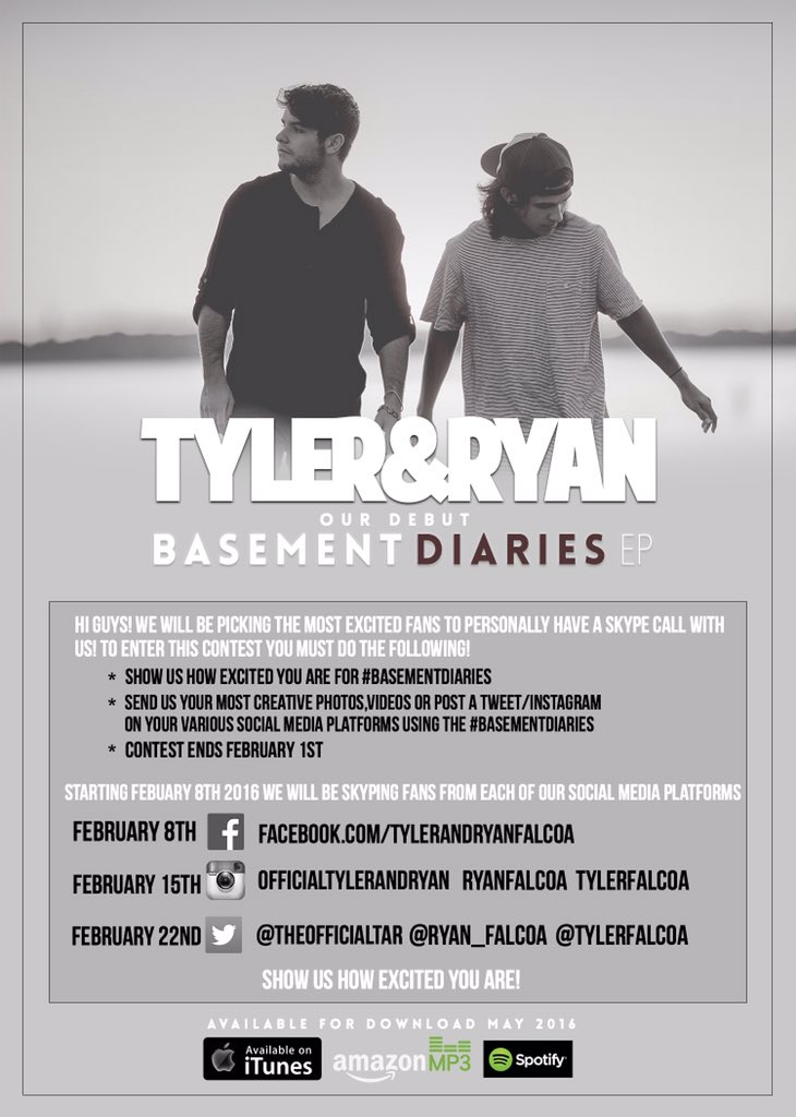 tylerandryan's tweet photo. Win a chance to Skype call us! First official #BasementDiaries contest has started! Ends February 1st! Details here https://t.co/HfanYVMVbn