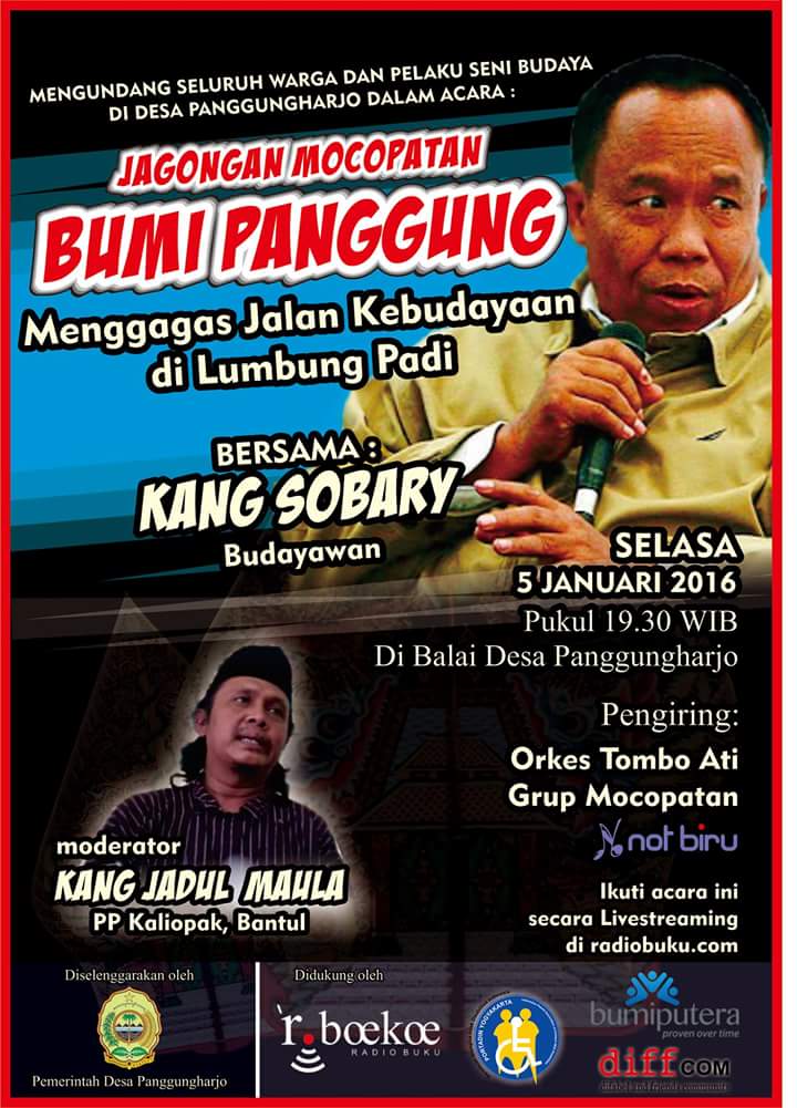 #EventYk | 5/02 Jagongan Mocopatan Bumi Panggung bersama Mohamad Sobary &amp; Jadul Maula. Di Balai Desa Panggungharjo