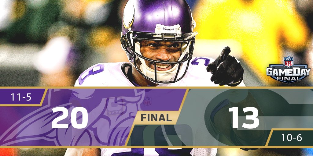 nflnetwork's tweet photo. And the @Vikings take the NFC North crown!

@NFLGameDay Final gets your regular season wrapped up, on now!

#MINvsGB https://t.co/KJCayChSZY