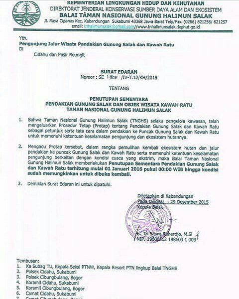 Jalur pendakian Gn. Salak ditutup mulai 1 Januari hingga waktu yang belum ditentukan.