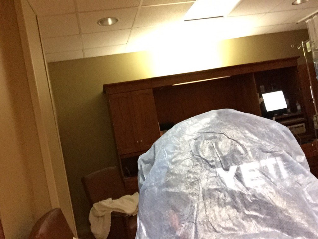 moose_actual's tweet photo. @YETICoolers Snuck my favorite hat and coffee cup into the delivery room. #BuiltForTheWild #mywifesnotamused https://t.co/lGEXgF59sF