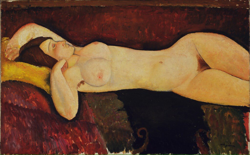 joplin___'s tweet photo. Reclining nude - Modigliani (1919) https://t.co/t56Cv09GGn