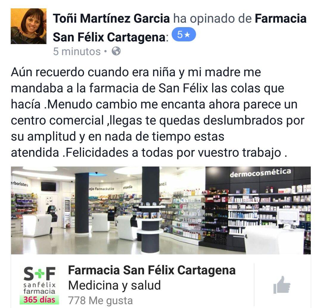 FarmaSF's tweet photo. Por cositas como esta seguimos trabajando y mejorando día a día. Gracias gracias y gracias! 😍😍😍 #Farmacia #Cartagena https://t.co/PRbUgK3Hm7