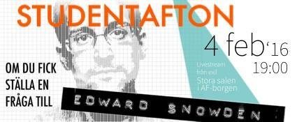 Proud to announce our first guest of 2016; the whistle-blower and former CIA employee <a href="/Snowden/">Edward Snowden</a> 4/2 <a href="/Studentafton/">Studentafton</a>