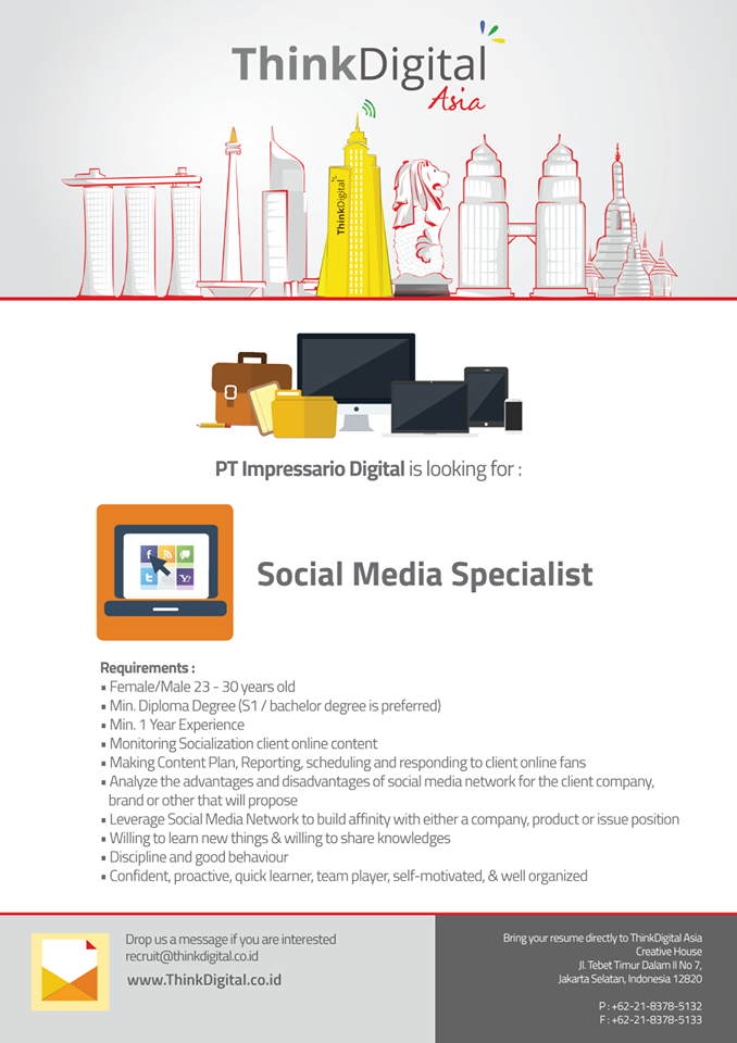 Think_Digital's tweet image. ThinkDigital buka fulltime Social Media Spesialist,berminat?Email: recruit[at]thinkdigital[.]co[.]id @ahensiexahensi