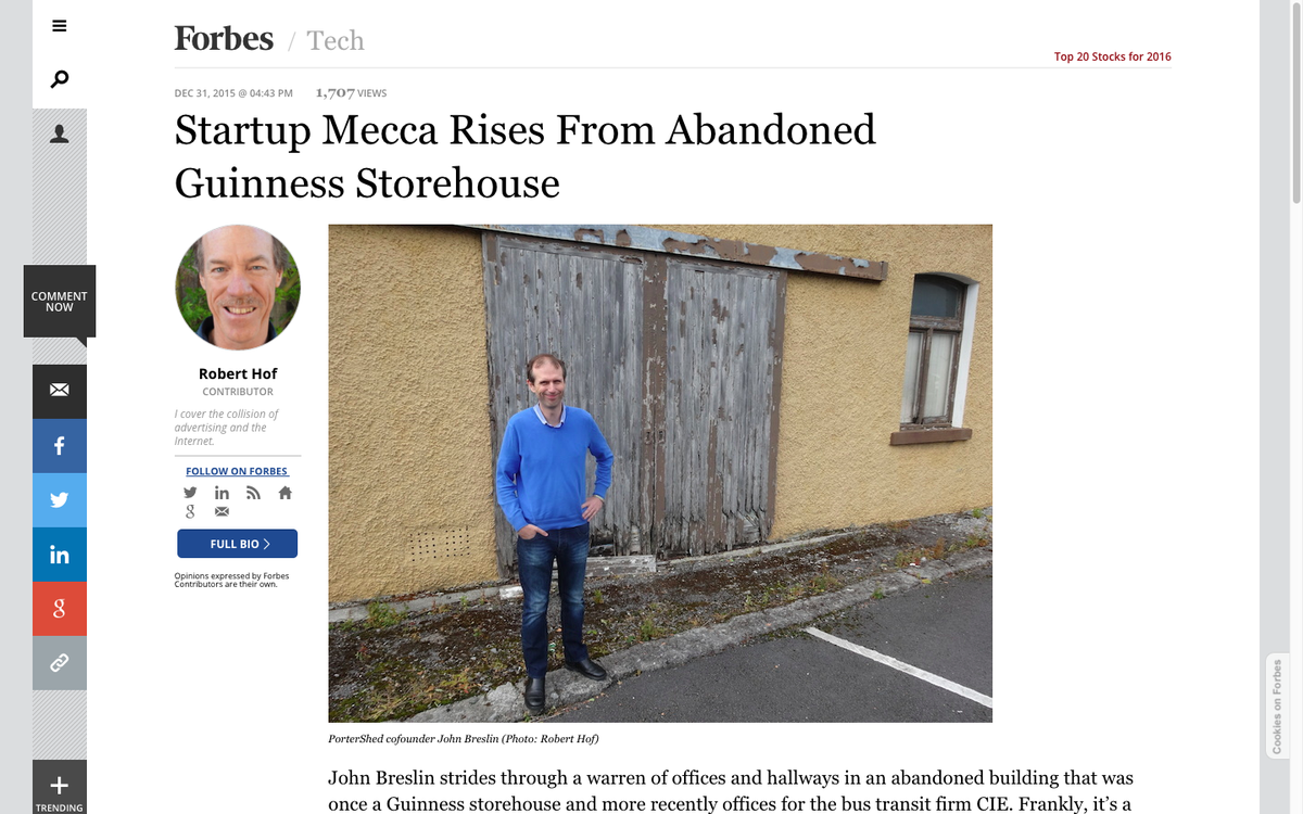 johnbreslin's tweet photo. Startup Mecca Rises From Abandoned Guinness Storehouse [@PorterShed] https://t.co/qEtY57bnik Thanks @RobHof @Forbes! https://t.co/zRnQIABqnu