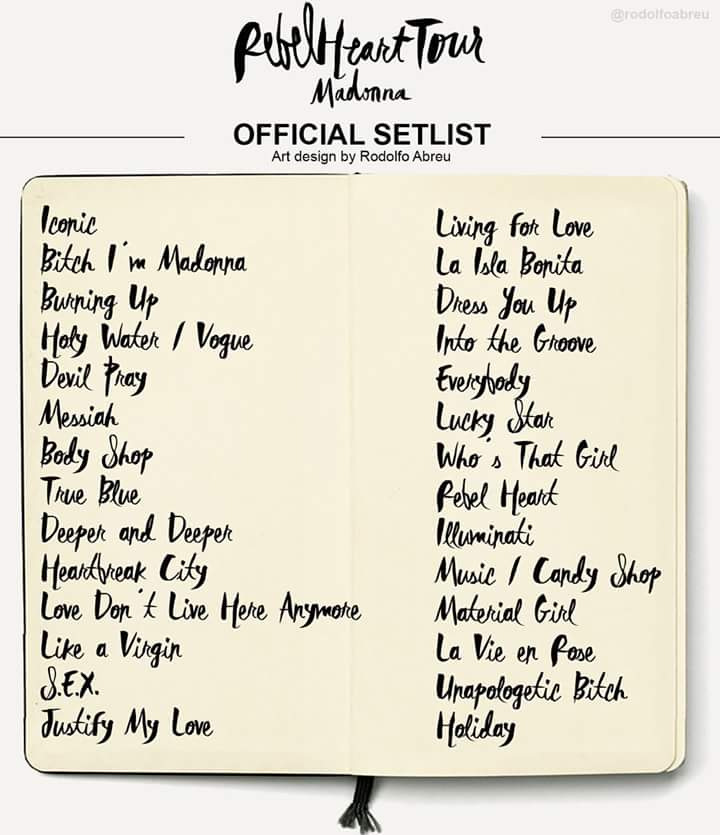 OsqarSaavedra's tweet photo. #Music #MusicalInstruments #OfficialSetList #RebelHeartTour @Madonna https://t.co/j1rct8PiP1
