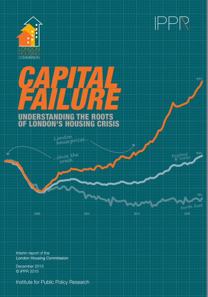 IPPR's tweet photo. NEW REPORT > Capital failure: Understanding the roots of London's housing crisis https://t.co/glAmFgY2h2 #IPPRLHC https://t.co/IWR4eItzG6
