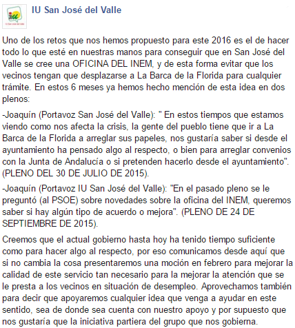 iu_valle's tweet photo. En este 2016 intentaremos conseguir que en San José del Valle se cree una OFICINA DEL INEM https://t.co/ZWlwbwjHkc