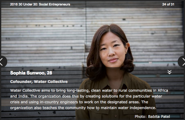 WaterCollective's tweet photo. Congratulations to our CEO, @SophiaSunwoo for making @Forbes 30 under 30! https://t.co/b5eiVvf4Iu https://t.co/7CiiCYYcfV