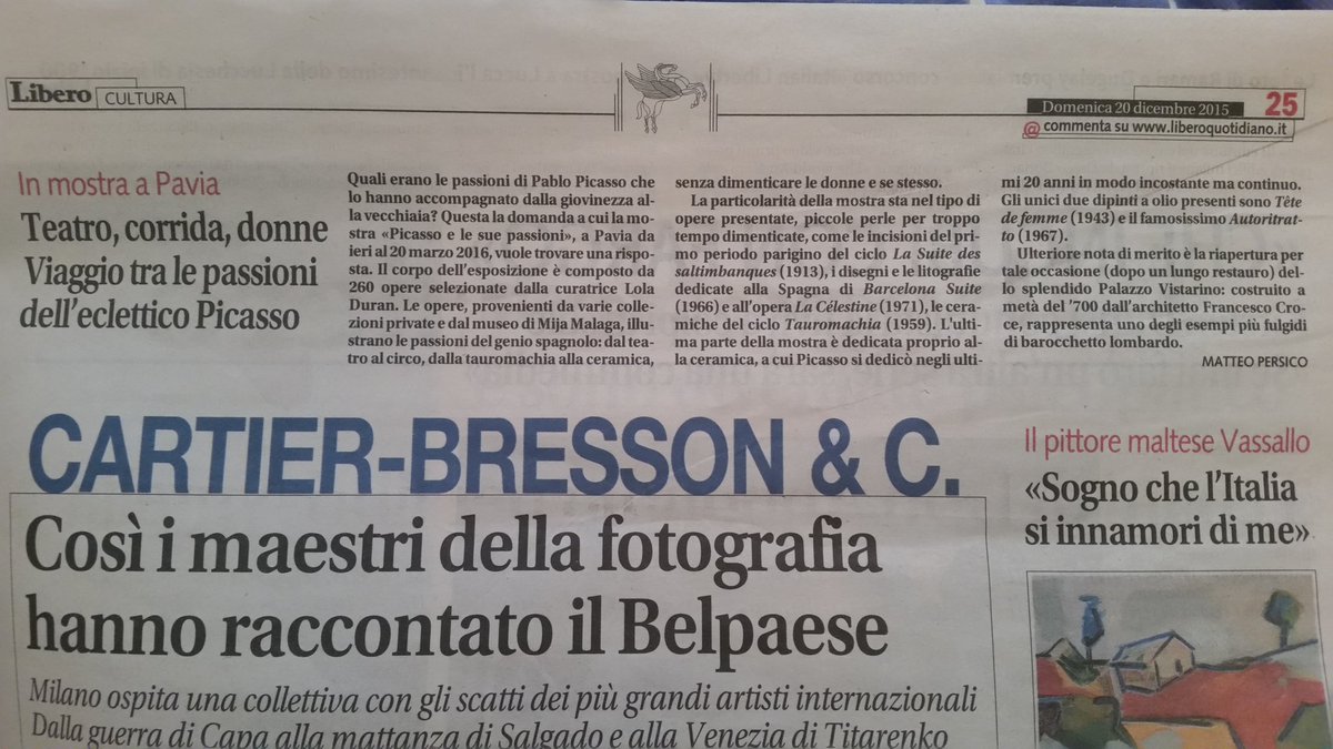 cribaro_mask's tweet photo. Mio articolo per #Libero del 20 dicembre.
Mostra #Picasso e le sue passioni a #PalazzoVestarino di #Pavia https://t.co/OmhFhF1vD6