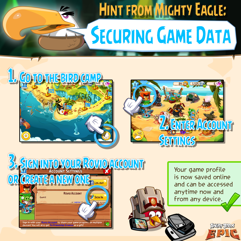 Angry Birds Epic on X: Afraid of losing any kind of game data? Mighty  Eagle's hint to easily preserve your #ABepic profile! #backtowork   / X