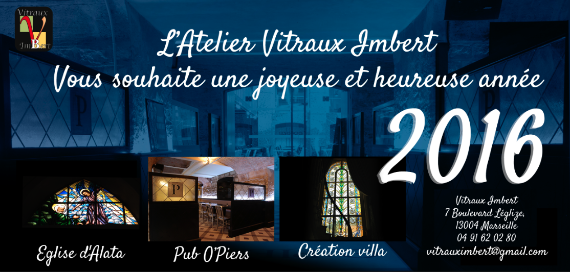 VITRAUXIMBERT's tweet photo. L’Equipe de l'Atelier Vitraux Imbert  heureuse de vous adresser tous nos vœux pour cette année nouvelle 2016 ! https://t.co/epLD5I0uPj