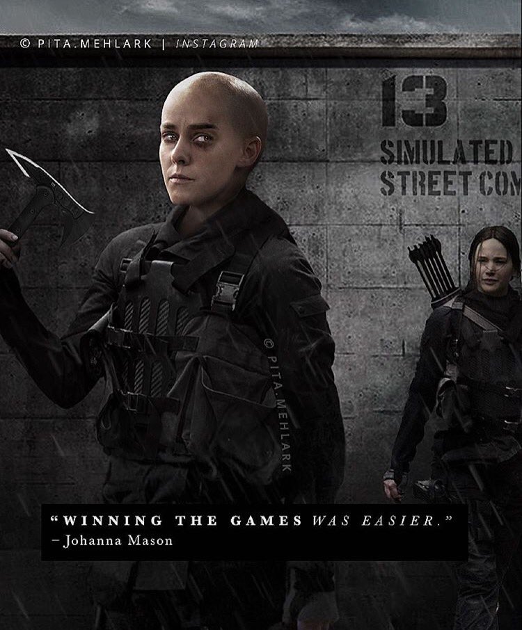 thgthread's tweet image. 49. Which one would you've included in Mockingjay Part 2, Katniss &amp;amp; Johanna training or suicidal Katniss?