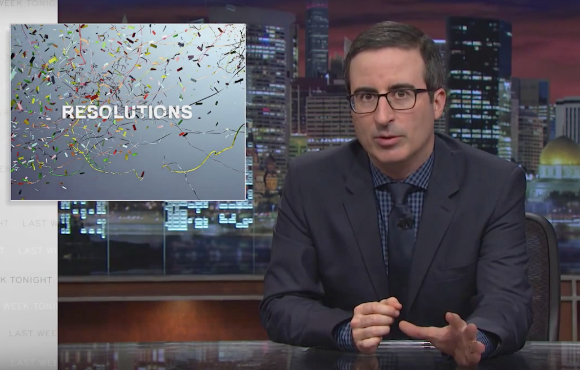 Slate's tweet photo. Watch John Oliver explain how to make your New Year's resolutions more realistic: https://t.co/QEbJ6XCPYZ https://t.co/yBkw6vEcij