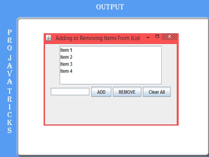 projavatricks's tweet image. How To Add Or Remove Elements From JList In Java-Swing
projavatricks.blogspot.com/2015/07/adding…