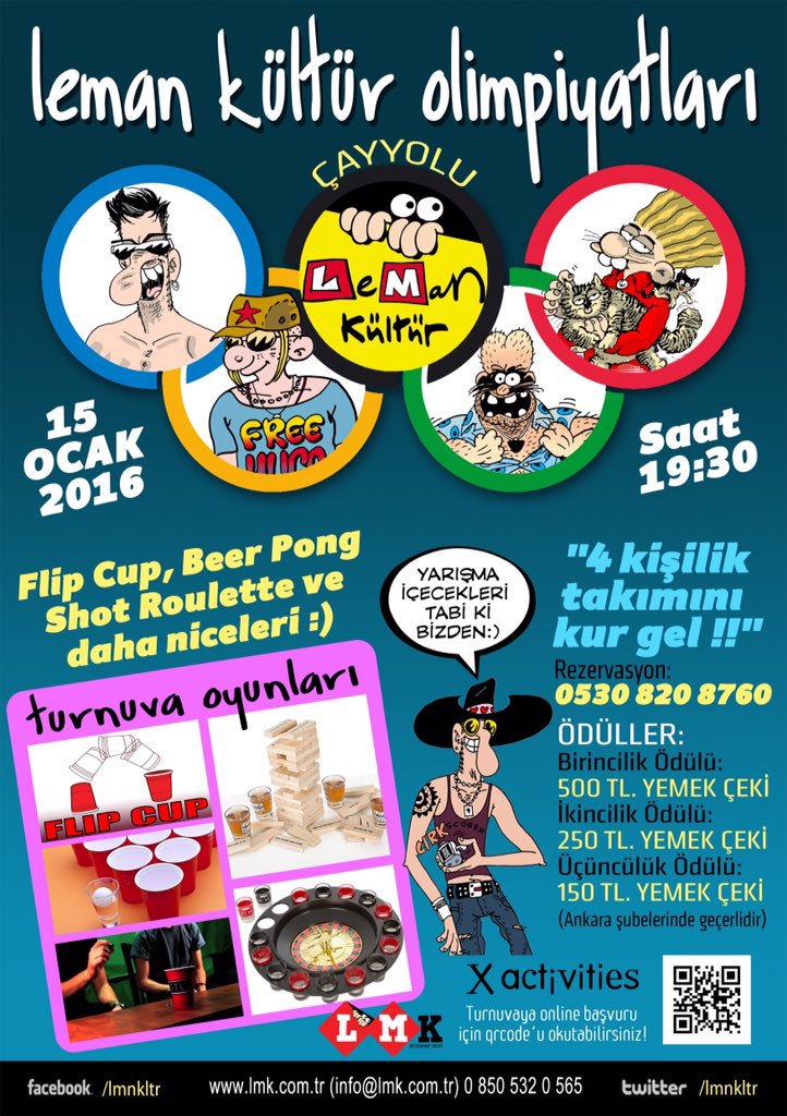 xactivities's tweet photo. X Activities Leman Kültür iş birliği ile gerçekleşecek İçki Olimpiyatlari 15 Ocak Cuma günü Çayyolu şubesinde!! https://t.co/48FVpJOKG9