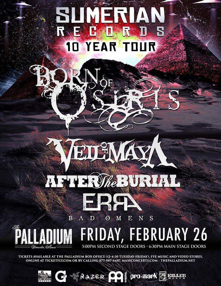 HBTFmusic's tweet photo. Kicking off 2016 w/@BOOOfficial,@veilofmayaband,@aftertheburial. Tix https://t.co/YinSFajuUk #metal #metalcore #mass https://t.co/lC777Rsrqm