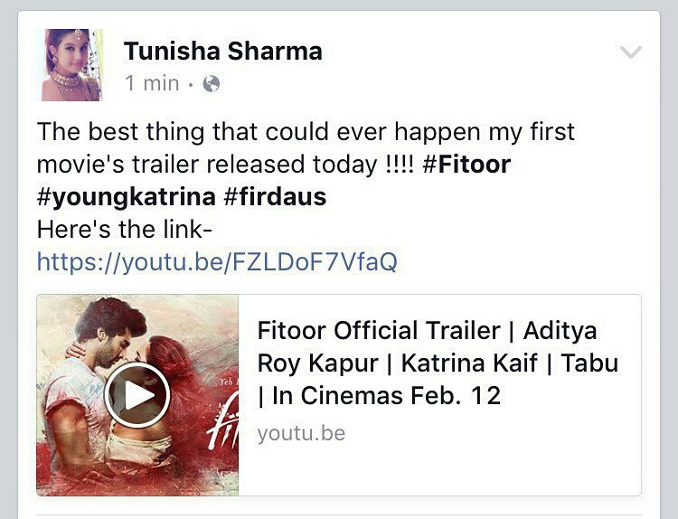 _TUNISHA_SHARMA's tweet photo. #BestBdayGift 😘 #Firdaus #Fitoor https://t.co/d26STOS0UU