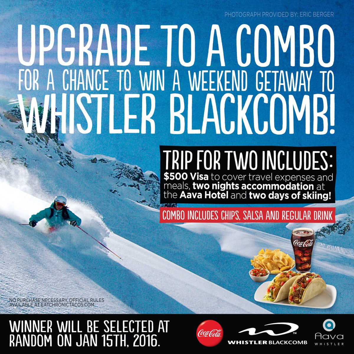 Stop by our 382 W. Broadway location &amp; enter to #Win a trip for 2 to Whistler! #ChronicTacos #Whistler #Blackcomb