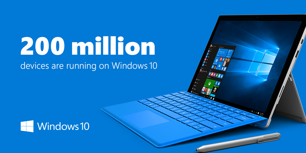 Windows's tweet photo. #Windows10 Now Active on over 200 Million Devices: https://t.co/Md982ZE1a6 https://t.co/UU4dfr51fq
