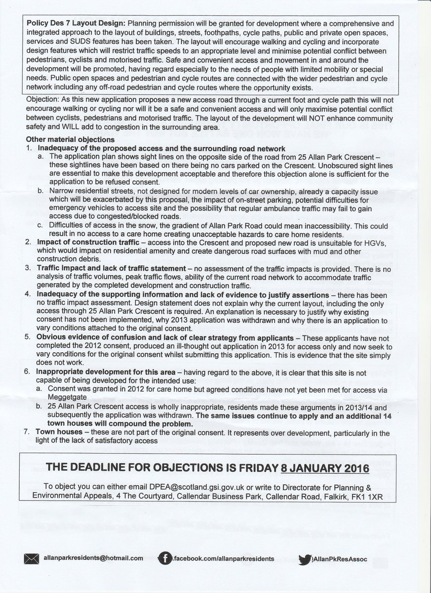 AllanPkResAssoc's tweet photo. Appeal doc. containing material objections. Closing date 8/1/16. Vital 2 submit this 2 @DPEAScotland #saveallanpark https://t.co/AxgO7CecTE