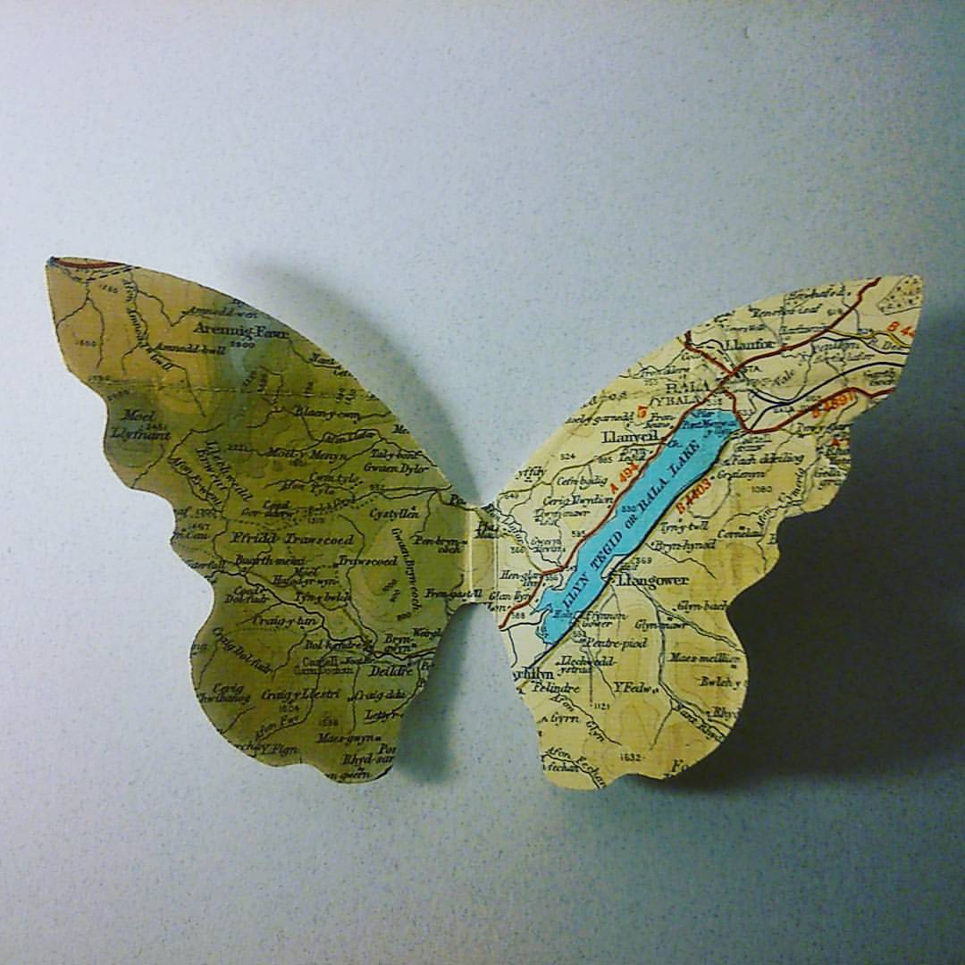 #vintage #map #butterflies made to commission #balalake #wildswimming #handmade #art #wales #water