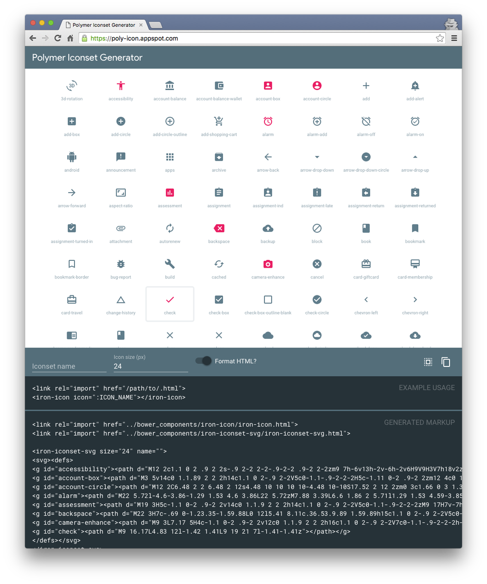 Polyicon poly-icon.appspot.com - online tool to create custom, optimized material design svg iconset for an app.