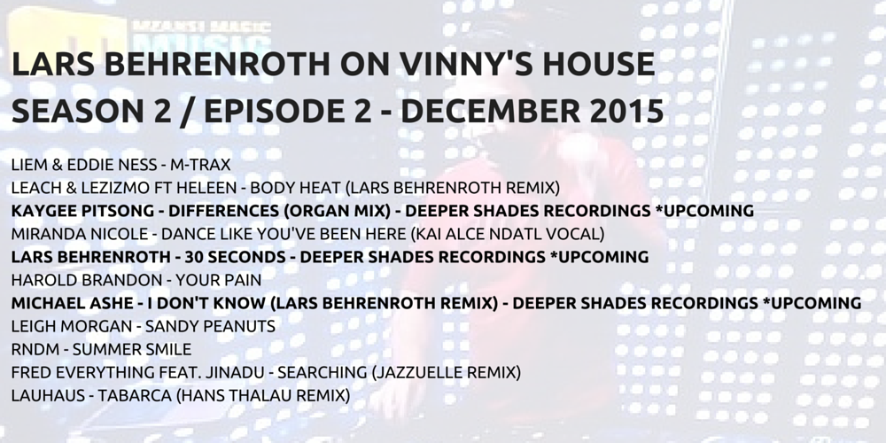 LarsLB's tweet photo. Track list of my mix on @VinnyDaVinci's #VinnysHouse S02E02 .. Thank you all for your feedback / tweets / comments https://t.co/kUiGvbFgq1