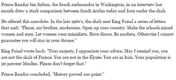 sanctionswatch's tweet photo. A telling anecdote on #Iran-#Saudi relations (from a 2001 article) https://t.co/KqmQN5gUyu https://t.co/bBJyXXDtU9 via @mradamtaylor