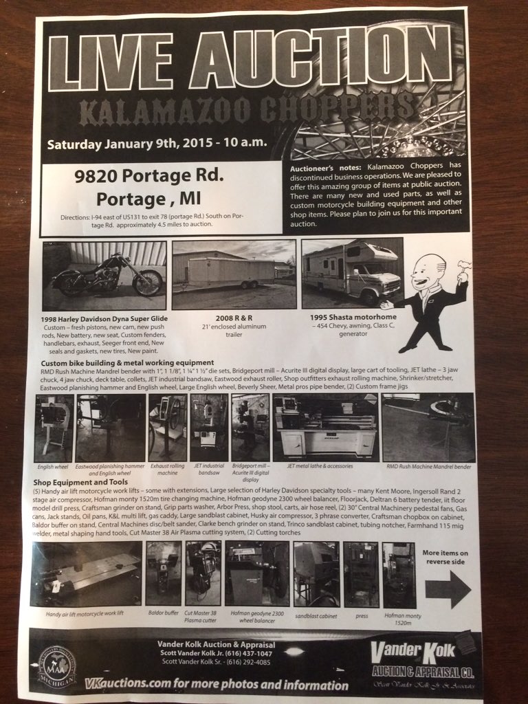 KChoppers's tweet photo. #Kalamazoo #michigan #auction #harleyparts https://t.co/YvJXIExKiG