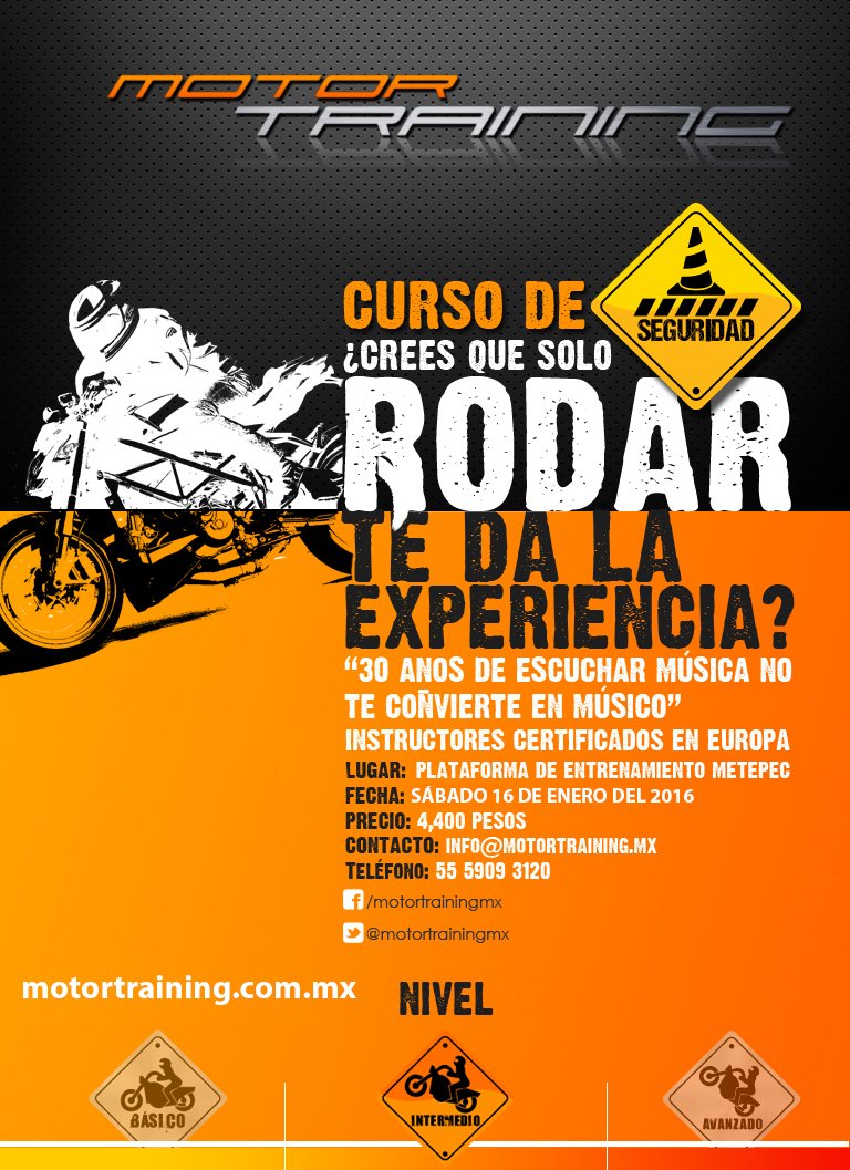 motortrainingmx's tweet image. #MiProposito2016 mejorar mi manejo en moto en el curso de Seguridad/Intermedio de #MotorTraining el 16 de enero.