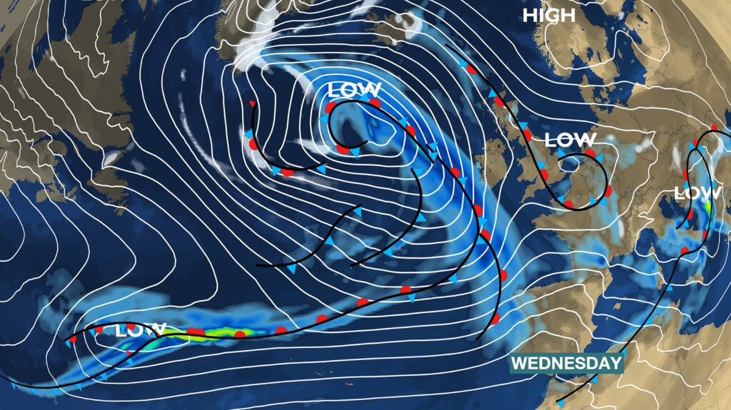 Low pressure keeps it unsettled this week.  Scattered showers tomorrow.  Dry to start on Wednesday, but rain later:
