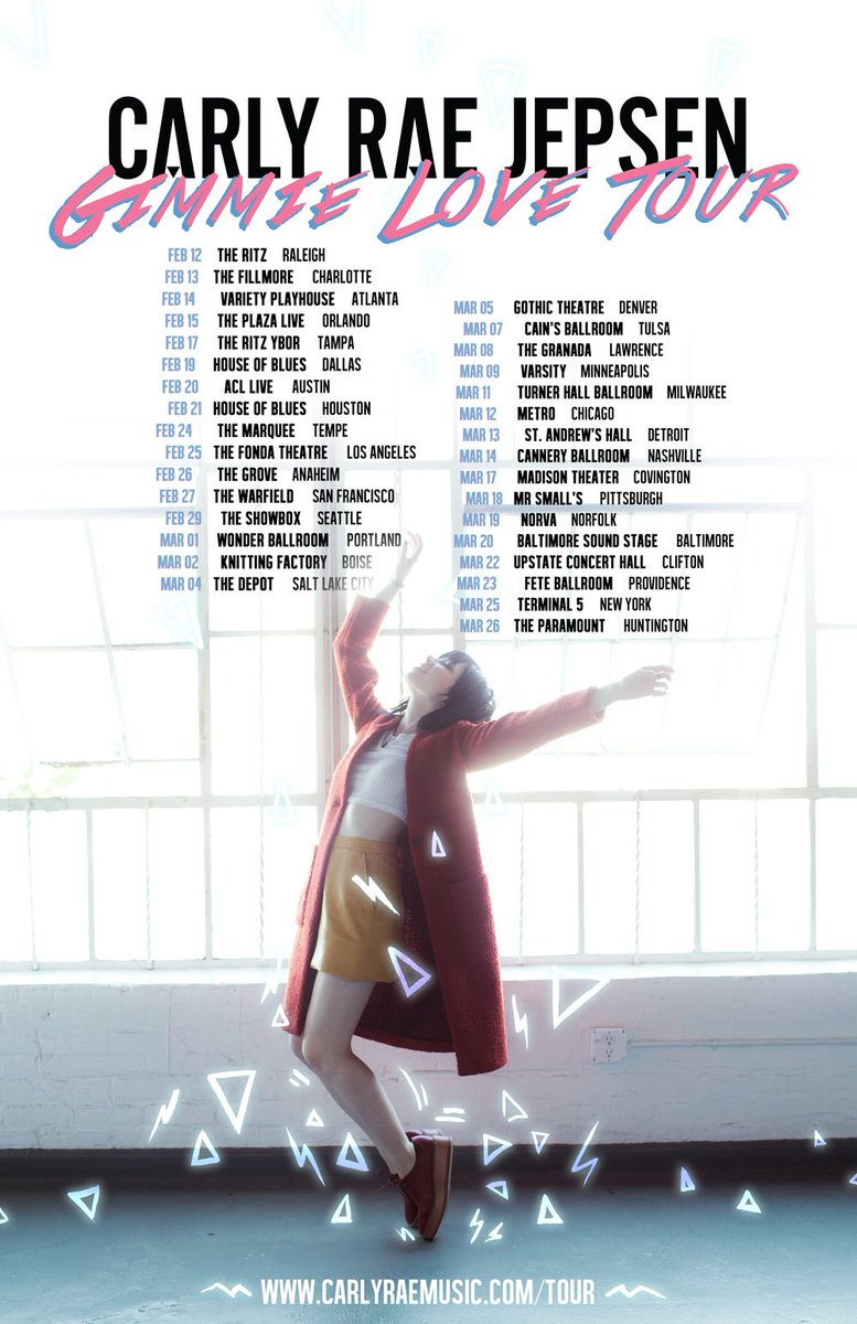 carlyraejepsen's tweet photo. A little over a month until the #GimmieLoveTour begins! See you soon 😘🎉 https://t.co/00Rj4hZIsC https://t.co/HWziI5HIfu