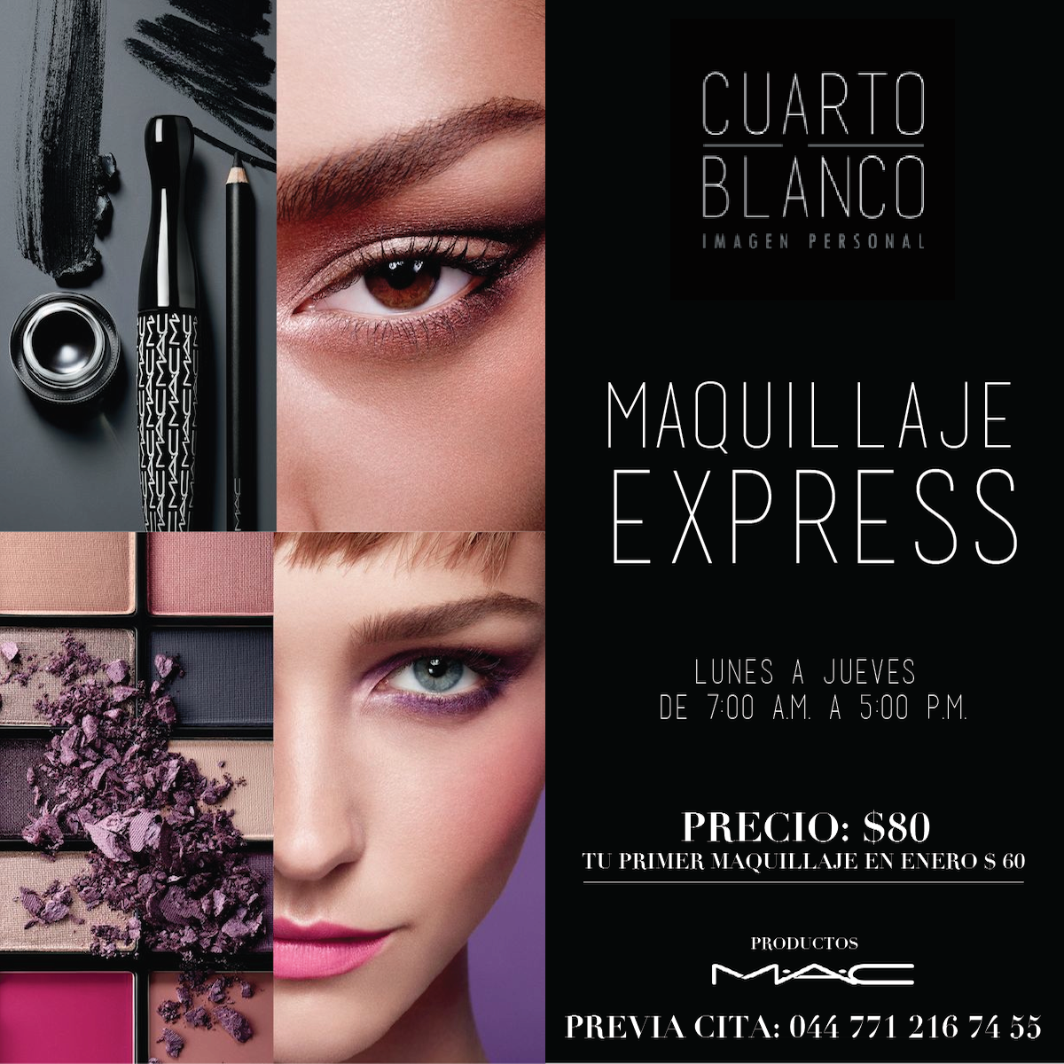 CuartoBlancoP's tweet photo. Nuestro nuevo servicio de maquillaje express de lunes a jueves de 7:00 a 17:00, $80 pesos 771 216 74 55 https://t.co/TenlCjChct