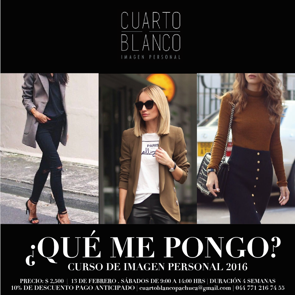 CuartoBlancoP's tweet photo. Nuevo curso de imagen personal Febrero 2016, sábados de 9:00 a 14:00 hrs https://t.co/1QPLZ2Zlzl