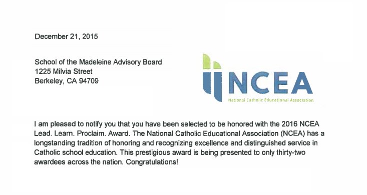 STEMEdLisa's tweet photo. @the_Madeleine #AdvisoryBoard honored #NCEA #LeadLearnProclaim Award @NCEATALK @oakdiocese @opwest @DominicansofMSJ https://t.co/At3Bi8s8Pb