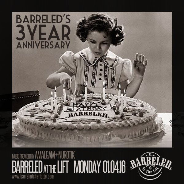 Happy #birthday <a href="/Barreledclt/">Barreled Charlotte</a> #speakeasy
3 year #anniversary #celebration tonight
$2 &amp; $3 #beers &amp; $4 &amp; $5 #drinks
