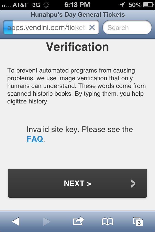 Manticron's tweet photo. @CigarCityBeer Tried buying a Huna ticket on mobile, got in line, my turn arrived 6:11pm, just got this screen. https://t.co/9BskrbBUgz