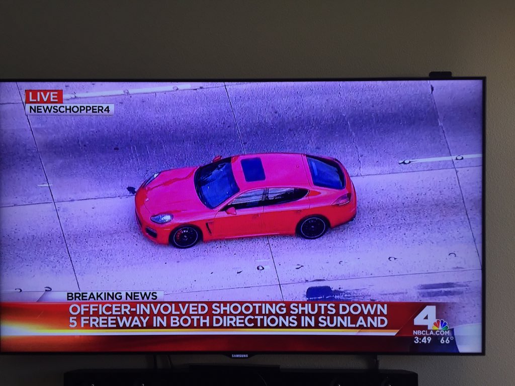 devahprincess's tweet image. Officer involved shooting on #i5 this guy in the #redpanamera breaking down what happened on #nbc4 #crazy