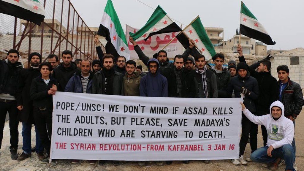 bbcworldservice's tweet photo. "Children are eating grass and leaves" in Syria's besieged town of Madaya 📻 https://t.co/82SUXjLJd6 https://t.co/1erkW9jeS5