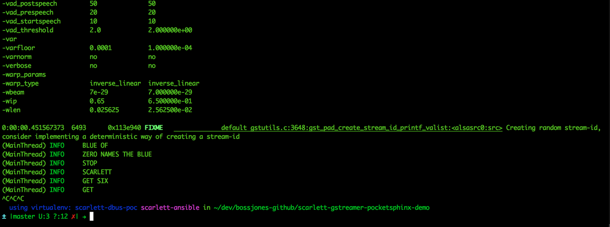 scarlettapp's tweet photo. Demo working w/ all of the newer libraries! Woot! https://t.co/vHD2D3T83u
#GStreamer #gtk3 #pocketsphinx #pygst https://t.co/oAwJKRQshV