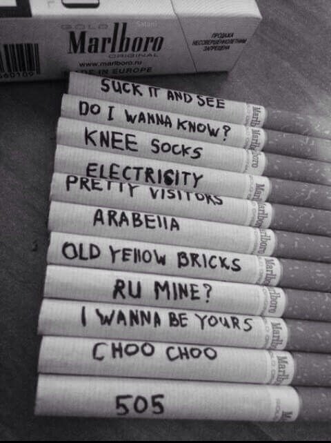 babywaifu3's tweet photo. Quien Fuma? #ArcticMonkeys #Arabella #KneeSocks #DoIWannaKnow #Electricity #SuckItAndSee #PrettyVisitors #RUMine https://t.co/F1Luzkbr2N