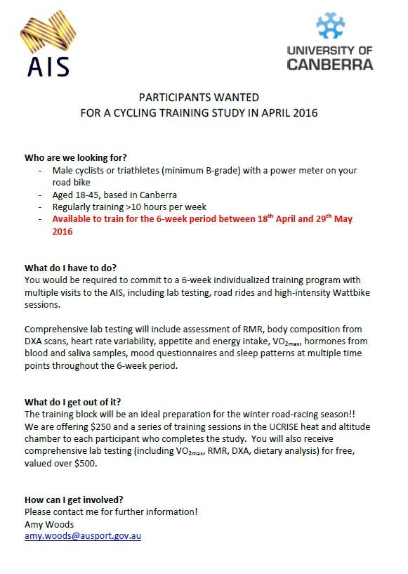 See info attached: <a href="/PLAYcanberra/">PLAYcanberra</a> <a href="/ANUCycling/">ANU Cycling</a> <a href="/ADFcycling/">ADF Cycling</a> @ArgonautCycling <a href="/ACTSPORT/">ACTSPORT</a> <a href="/CanberraCrits/">Canberra Crits</a>