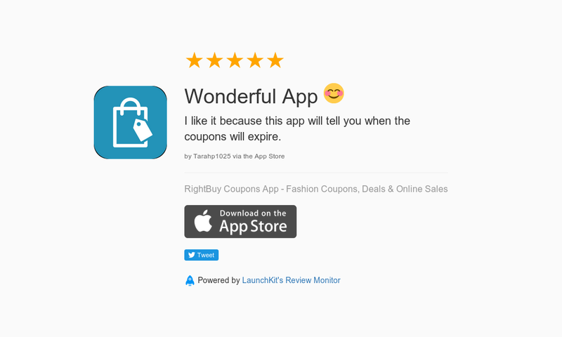 right_buy's tweet photo. 5 Star Review: "Wonderful App 😊: I like it because this app will tell you when the coupons…" https://t.co/kf4aAAR64n https://t.co/UgClbBkD5r