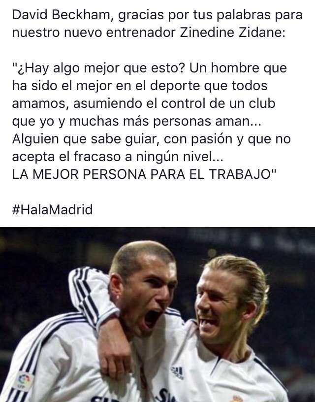 real_pasion's tweet photo. David Beckham sobre Zidane (Vía @realmadrid) https://t.co/pXbXIrRJcf