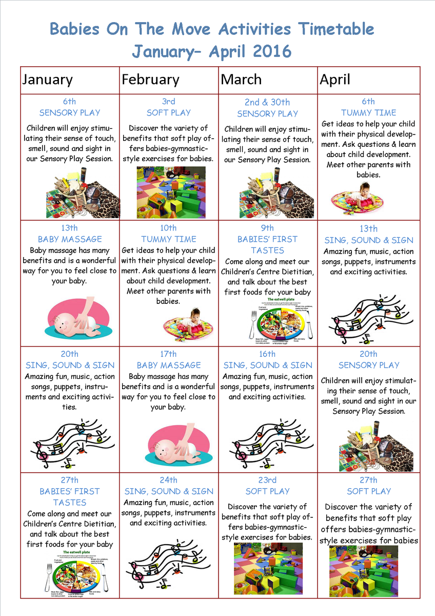 SebrightCC's tweet image. Babies On The Move Activities Timetable January– April 2016